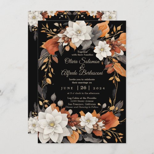 Dark brown coffee caramel and beige autumn floral invitation