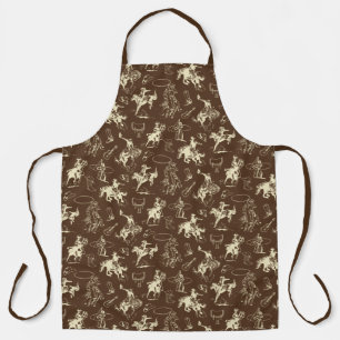 Dark Brown Cowboys Rodeo Western Horses Apron