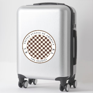 Dark Brown & Cream Checkerboard Monogram Luggage Sticker