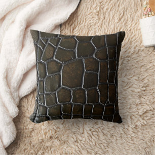 Dark Brown Crocodile Alligator Skin Leather Textur Throw Pillow