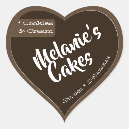 Dark Brown Custom Bakery Cake Cookies Packaging Heart Sticker