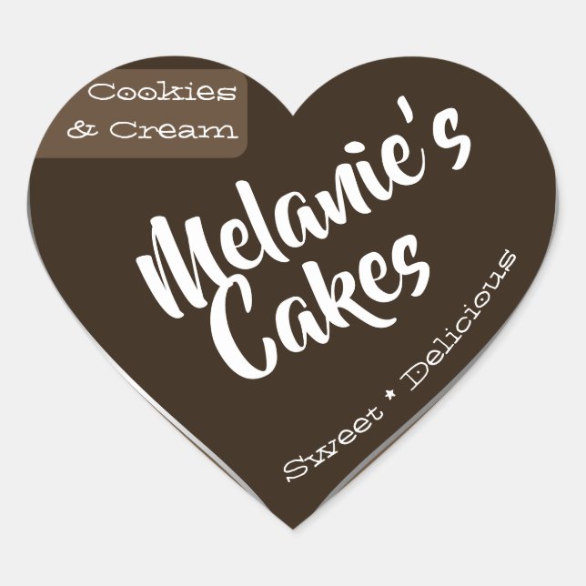 Dark Brown Custom Bakery Cake Cookies Packaging Heart Sticker (Front)