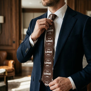 Dark Brown Custom Logo Repeat Pattern Professional Neck Tie