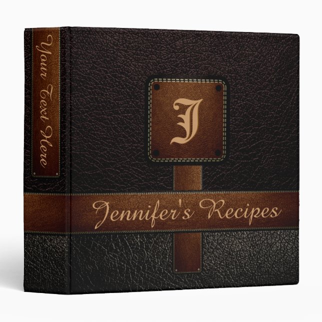 Dark Brown Elegant Recipe Leather Look 3 Ring Binder (Front/Spine)