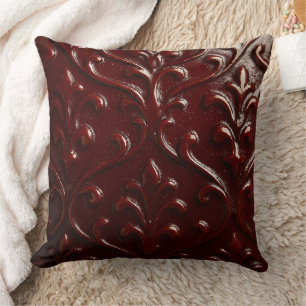Dark brown embossed leather texture Throw Pillow