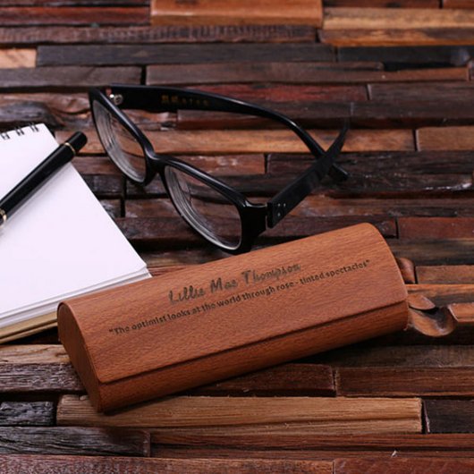 Dark Brown Engraved Laminated Wooden Glasses Case (Top)