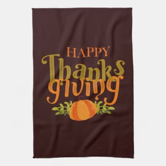 Dark Brown Fall Happy Thanksgiving Yellow Pumpkin