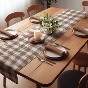 Dark Brown Farmhouse Buffalo Plaid Short Table Runner