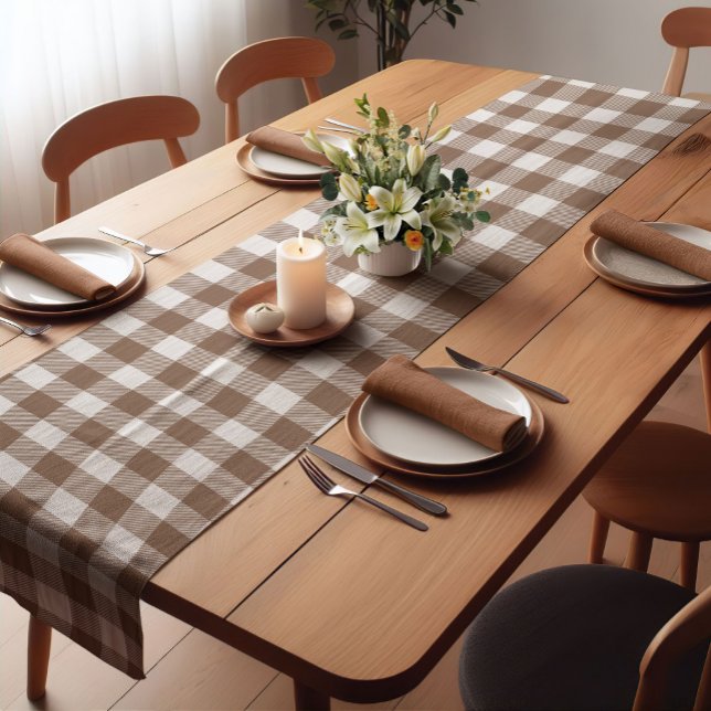 Dark Brown Farmhouse Buffalo Plaid Short Table Runner (Creator Uploaded)