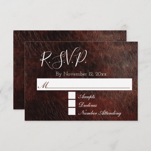 Dark Brown Faux Leather Western Wedding RSVP Enclosure Card