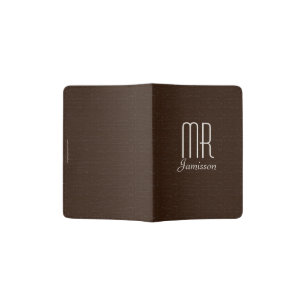 Dark Brown Faux Textured Burlap, MR Name Passport Holder