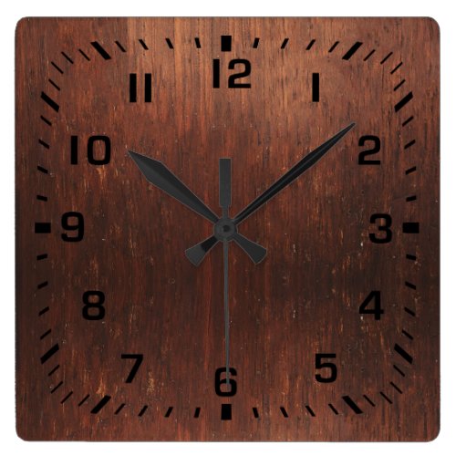 Dark Brown Faux Wood Square Wall Clock