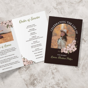 Dark Brown Floral Arch Photo Celebrating Life Program