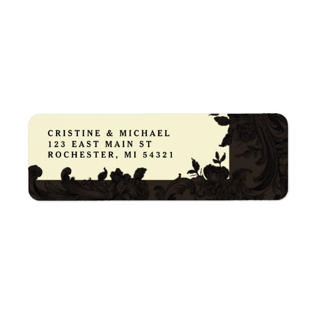 Dark brown floral ornamental Victorian Label (Front)