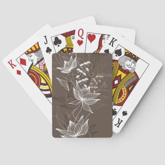 Dark Brown Floral Pattern Poker Cards (Back)