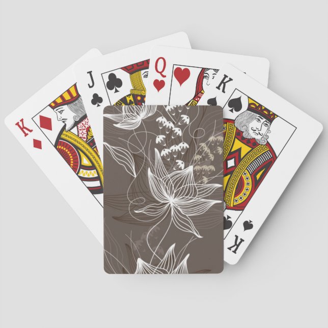 Dark Brown Floral Pattern Poker Cards (Back)