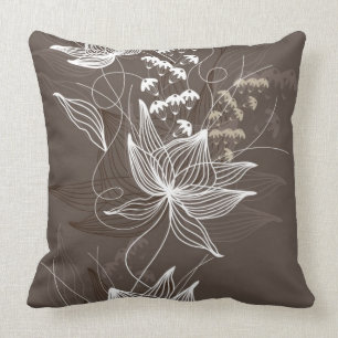Dark Brown Floral Pattern Throw Pillow