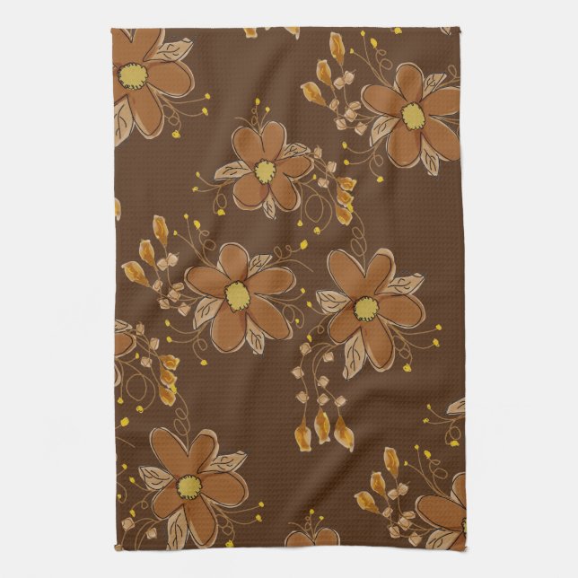 Dark Brown Flower Patterned Towel (Vertical)