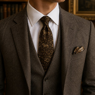 Dark Brown Gold Equestrian Heritage Neck Tie