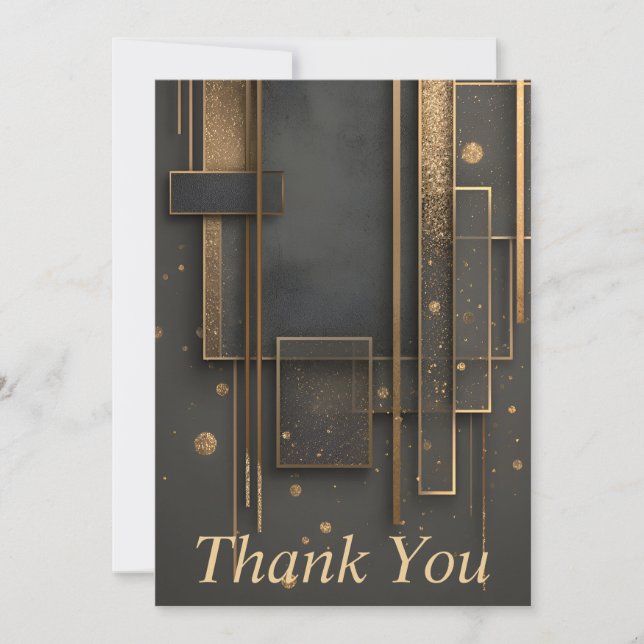 Dark Brown & Gold Geometric Thank You Card (Front)