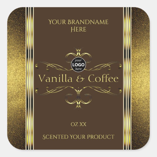 Dark Brown Gold Glitter Borders Product Label Logo (Front)