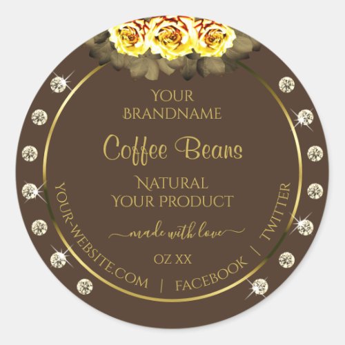Dark Brown Gold Product Labels Yellow Roses Jewels