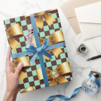 Teal Blue Green Lines Faux Rustic Brown Kraft Wrapping Paper