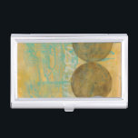 Dark Brown & Grey Circles with Numbers Numbers Case For Business Cards<br><div class="desc">Dark brown and grey circles populate this work by Jennifer Goldberger,  set over an orange and blue background. Grey Numbers are also printed on the background. An enjoyably abstract work,  order your copy today!</div>