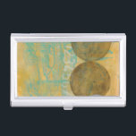 Dark Brown & Grey Circles with Numbers Numbers Case For Business Cards<br><div class="desc">Dark brown and grey circles populate this work by Jennifer Goldberger,  set over an orange and blue background. Grey Numbers are also printed on the background. An enjoyably abstract work,  order your copy today!</div>