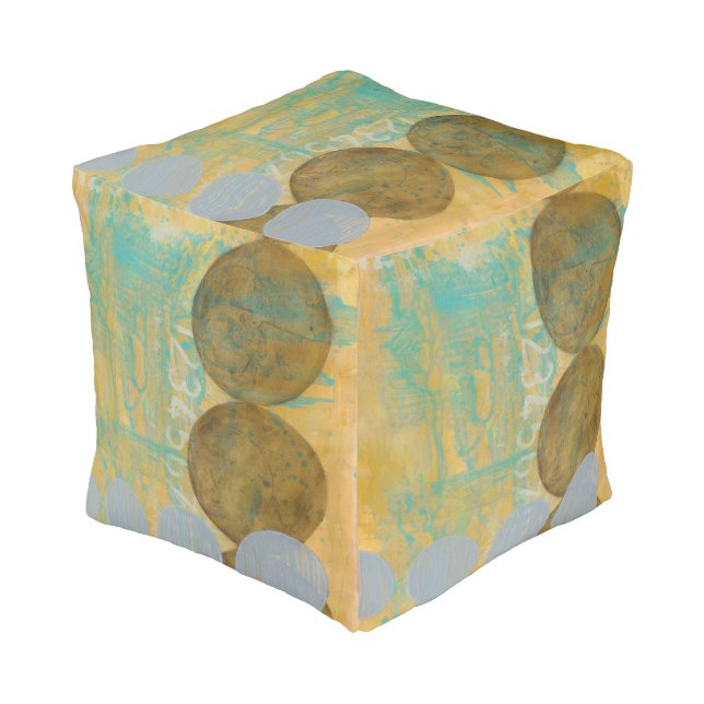 Dark Brown & Grey Circles with Numbers Numbers Pouf (Angled Front)