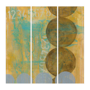 Dark Brown & Grey Circles with Numbers Numbers Triptych