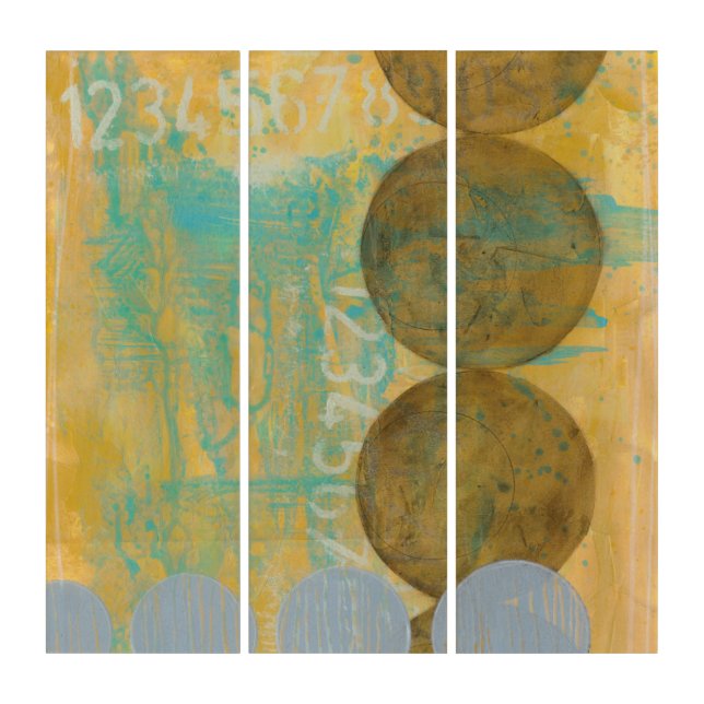 Dark Brown & Grey Circles with Numbers Numbers Triptych (Front)