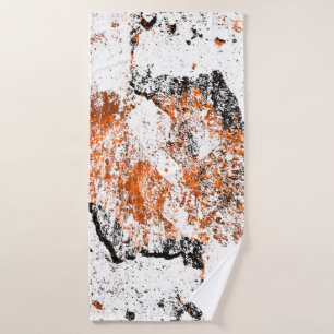 Dark brown grunge background. Black white orange o Bath Towel