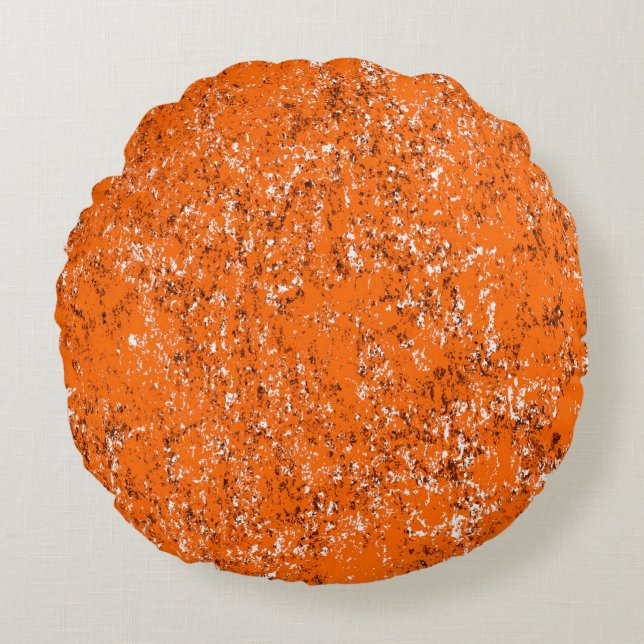 Dark brown grunge background. Black white orange o Round Pillow (Front)