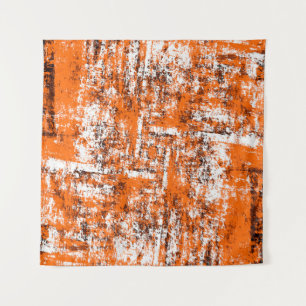 Dark brown grunge background. Black white orange o Tapestry