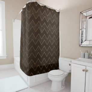 Dark Brown Grunge Chevron with Bronze Accents Shower Curtain