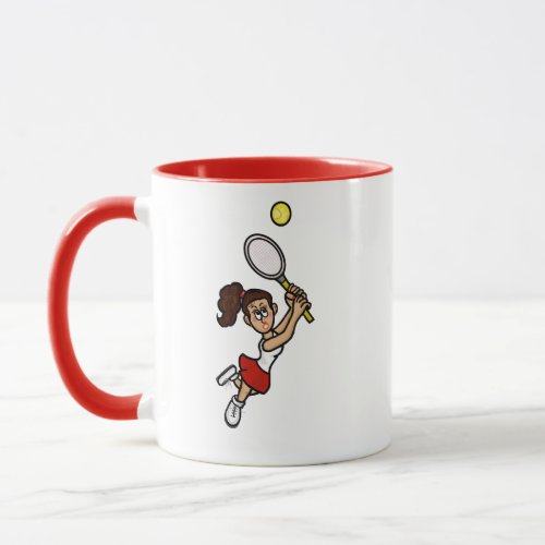 Dark Brown Hair Female Tennis Player Mug