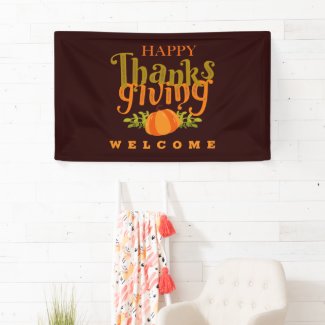 Dark Brown Happy Thanksgiving Fall Yellow Pumpkin