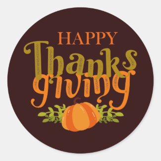 Dark Brown Happy Thanksgiving Fall Yellow Pumpkin