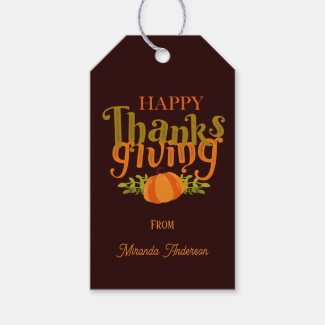 Dark Brown Happy Thanksgiving Fall Yellow Pumpkin