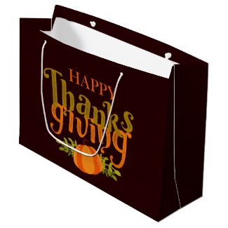 Dark Brown Happy Thanksgiving Fall Yellow Pumpkin