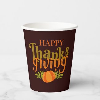 Dark Brown Happy Thanksgiving Fall Yellow Pumpkin