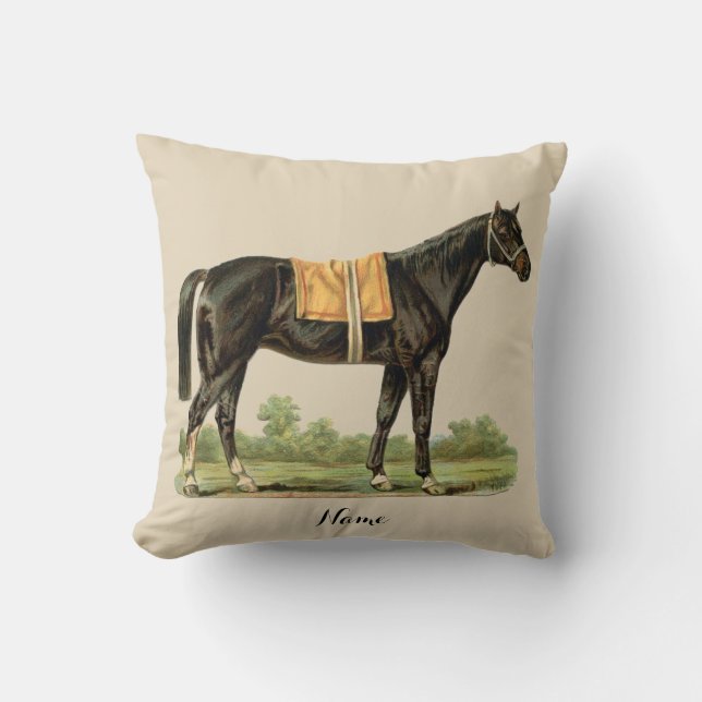 Dark Brown Horse Art Decor Personalized Throw Pillow (Front)