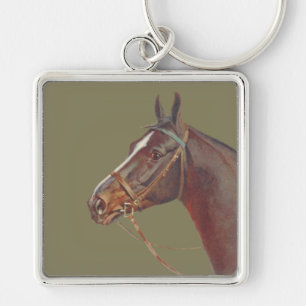 Dark brown horse, vintage horse portrait keychain