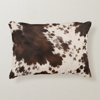 Dark Brown & Ivory Cowhide Print Accent Pillow