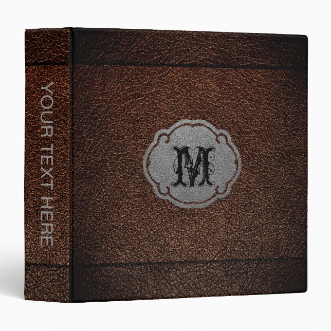 Dark Brown Leather 3 Ring Binder (Front/Spine)