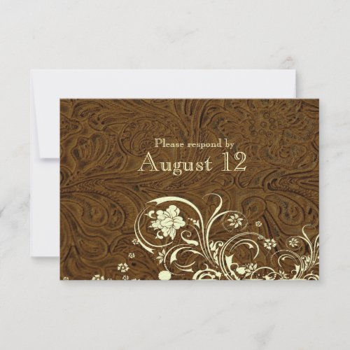 Dark Brown Leather Cream Lace RSVP with envelopes