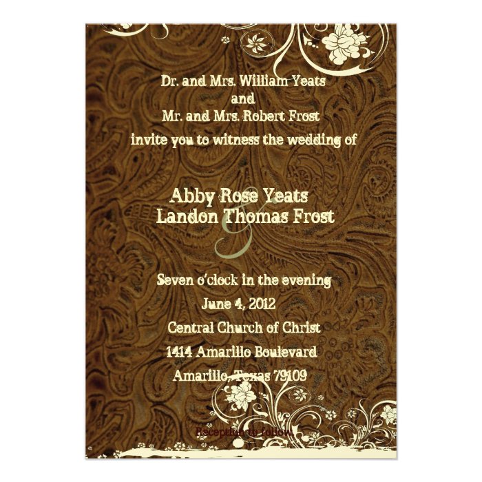 Dark Brown Leather Look Lace Wedding Invitation