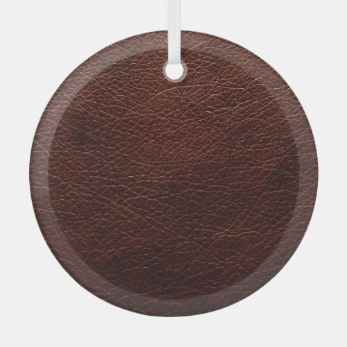 Dark Brown Leather Genuine Texture Background Glass Ornament