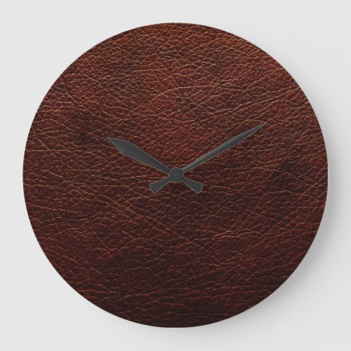 Dark Brown Leather Genuine Texture Background Large Clock